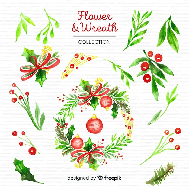 Christmas flowers and wreaths set