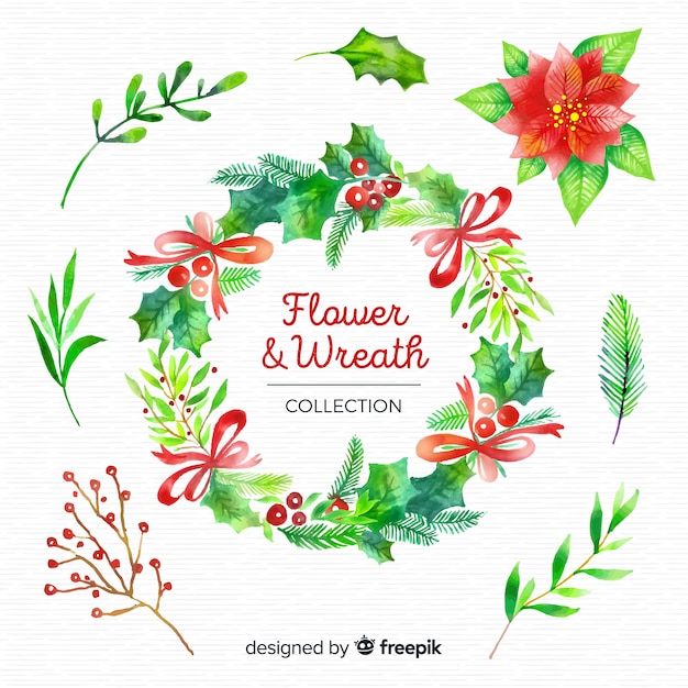 Free Vector christmas flowers and wreaths