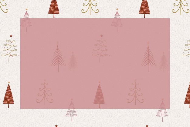 Free Vector christmas frame background, winter doodle, cute pine trees pattern in red vector