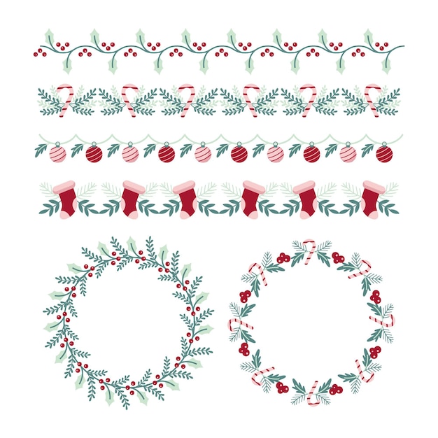 Free Vector christmas frames and borders in flat design