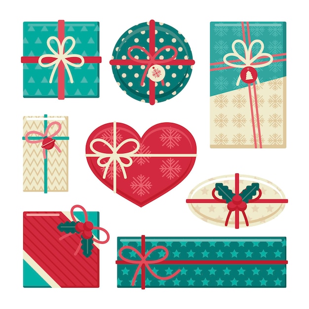 Free Vector christmas gift collection in flat design