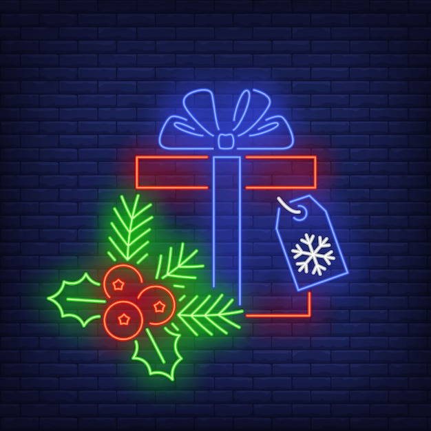 Christmas gift in neon style