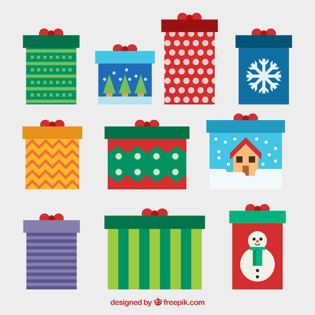 Free Vector christmas gift set in flat design