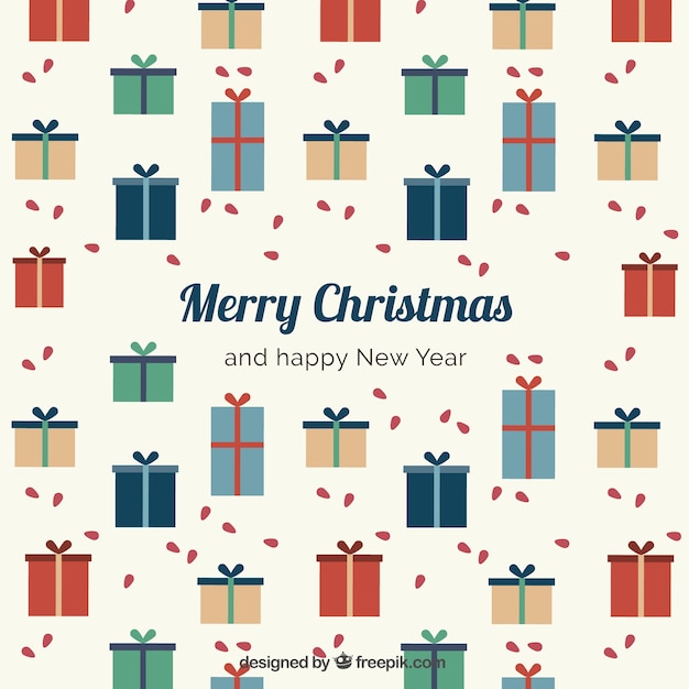 Christmas gifts background in flat design