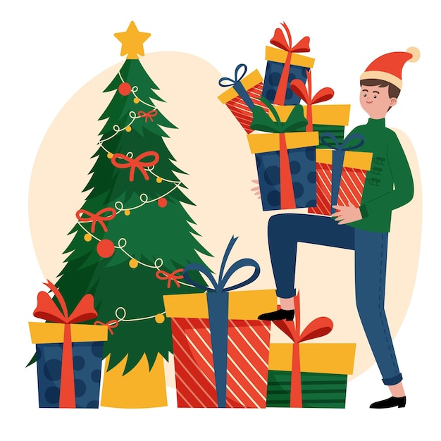 Christmas gifts scene illustration