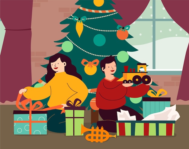 Christmas gifts scene illustration