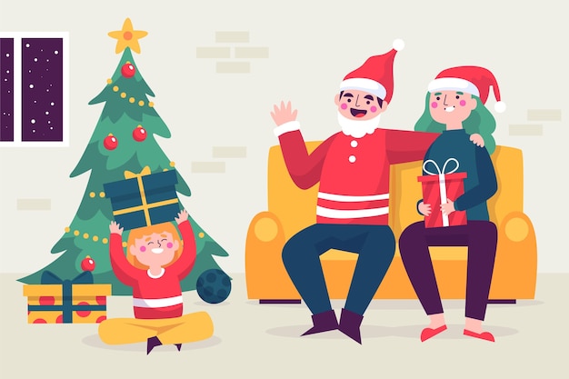 Christmas gifts scene illustration