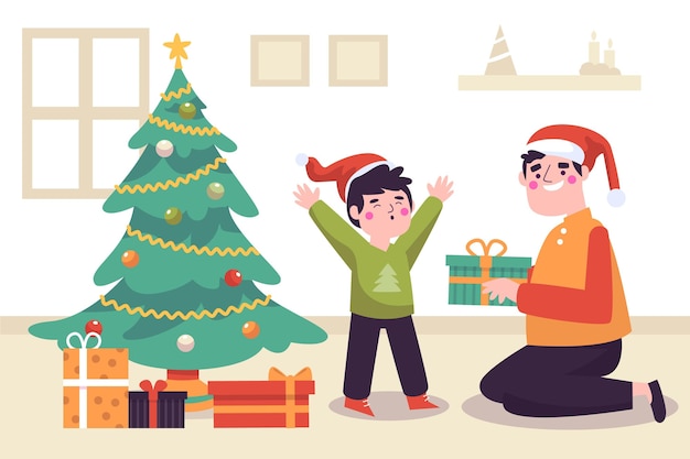 Christmas gifts scene illustration