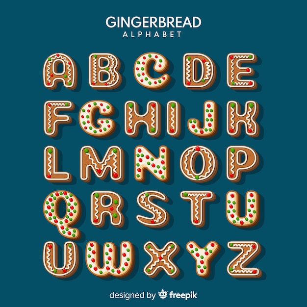 Christmas gingerbread cookie alphabet