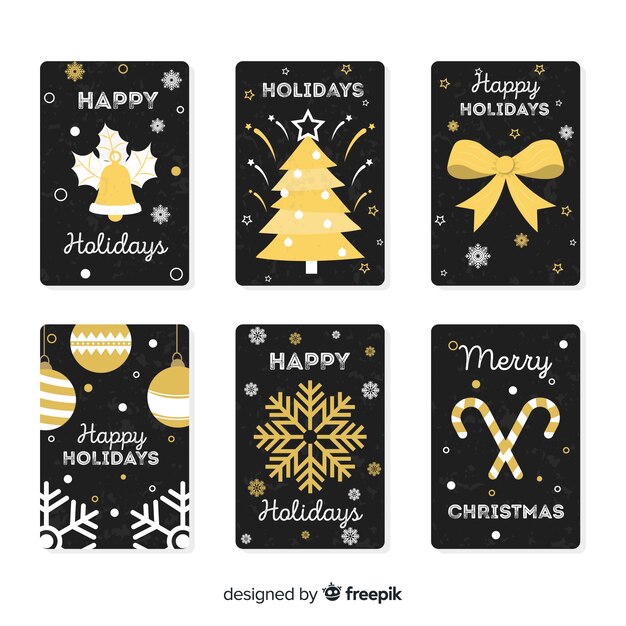 Christmas golden elements cards collection