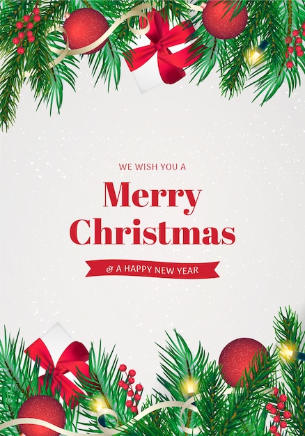 Christmas greeting card with realistic decoration