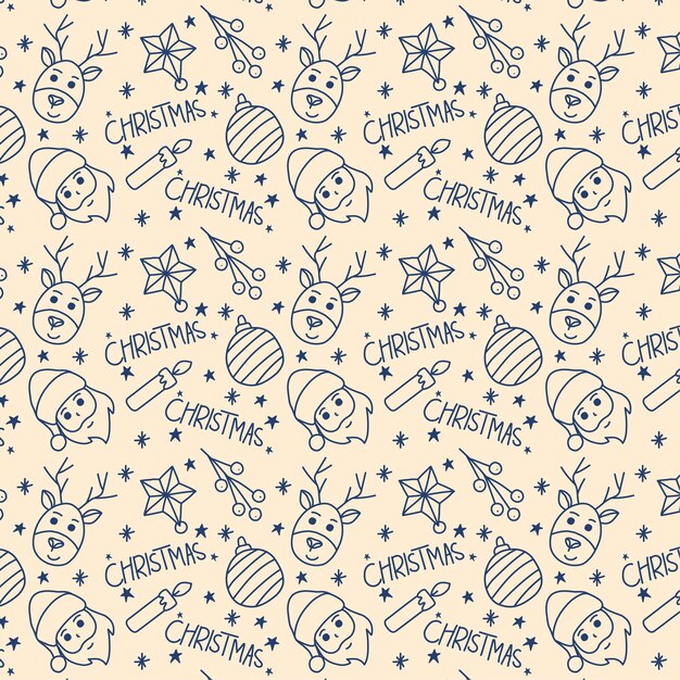 Christmas Hand drawn Outline Seamless Pattern