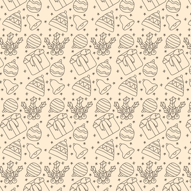 Christmas Hand drawn Outline Seamless Pattern