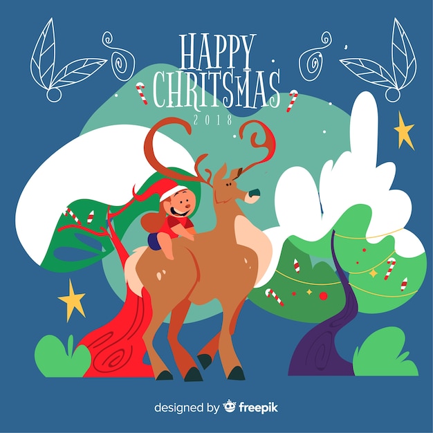 Free Vector christmas hand drawn reindeer kid background