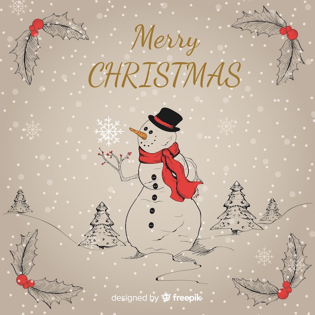 Free Vector christmas hand drawn snowman background