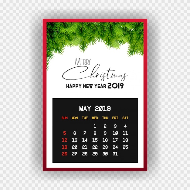 Free Vector christmas happy new year 2019 calendar may