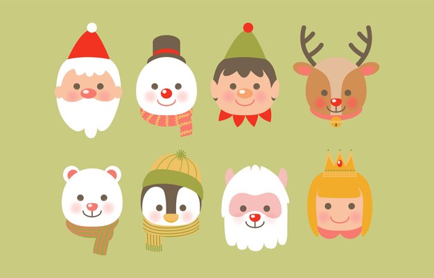 Christmas Icon with Reindeer, Santa Claus, Snowball, Sheep and Santa's Helper