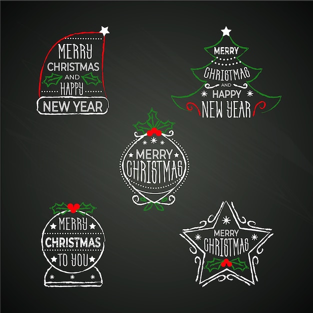 Free Vector christmas label collection on blackboard