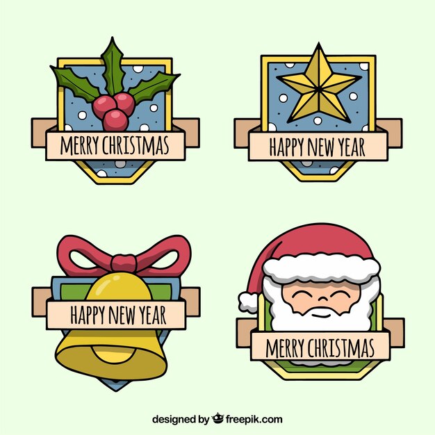 Christmas labels with hand drawn style