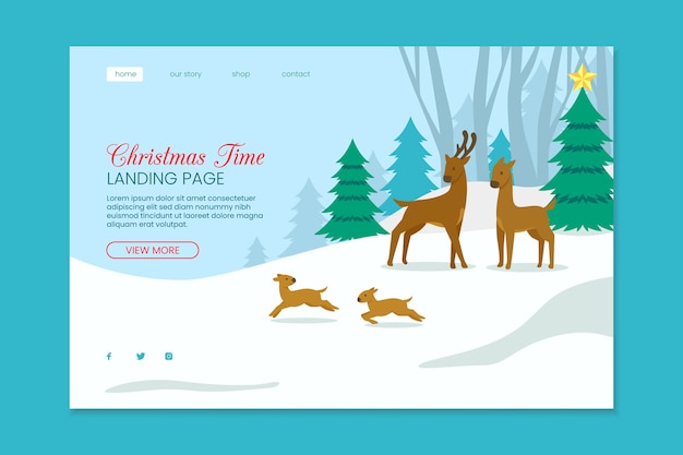 Free Vector christmas landing page with reindeers