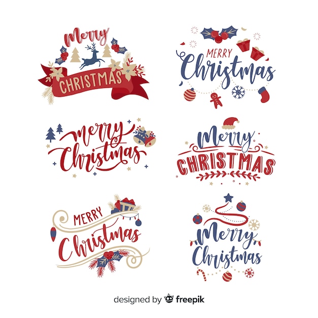 Christmas lettering label on white background