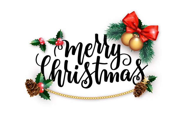 Christmas lettering with realistic elements