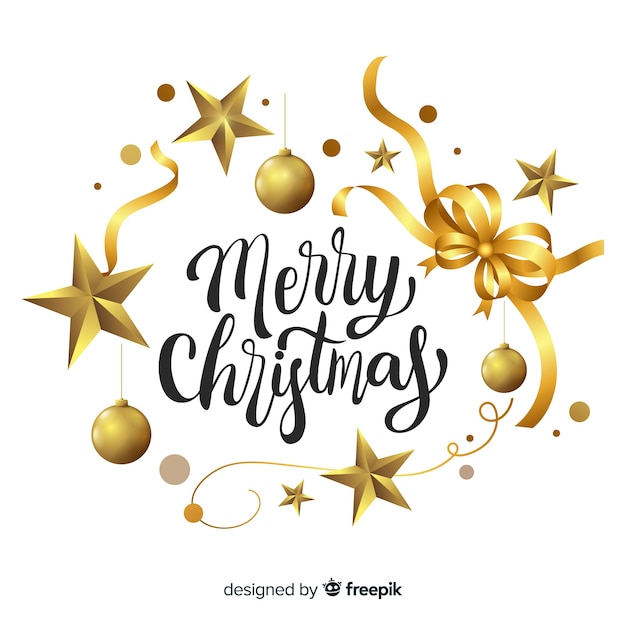 Free vector christmas lettering with realistic elements