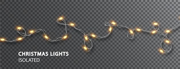 Christmas lights isolated. Glowing led garland on transparent background