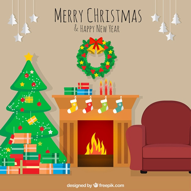 Free Vector christmas living room decoration