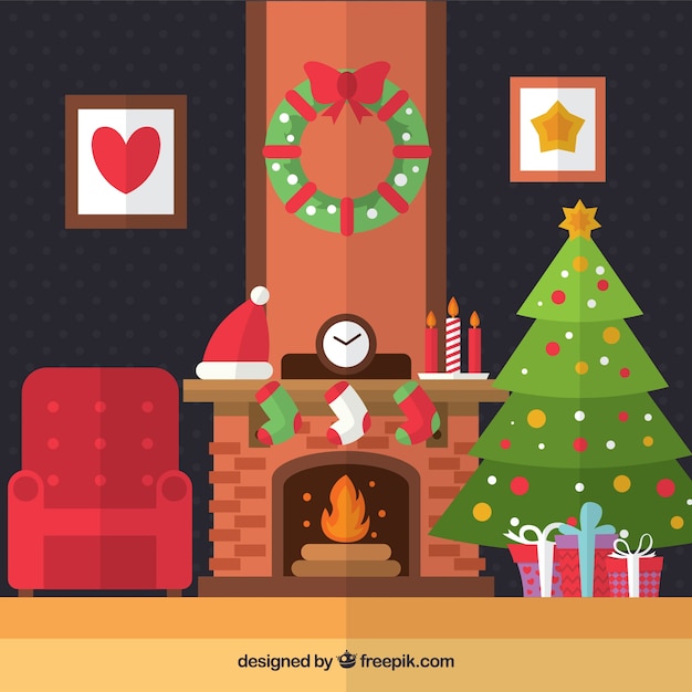 Christmas living room in flat design