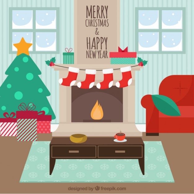 Free Vector christmas living room