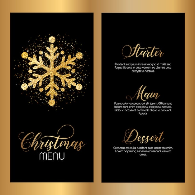 Christmas menu design with glittery snowflake 