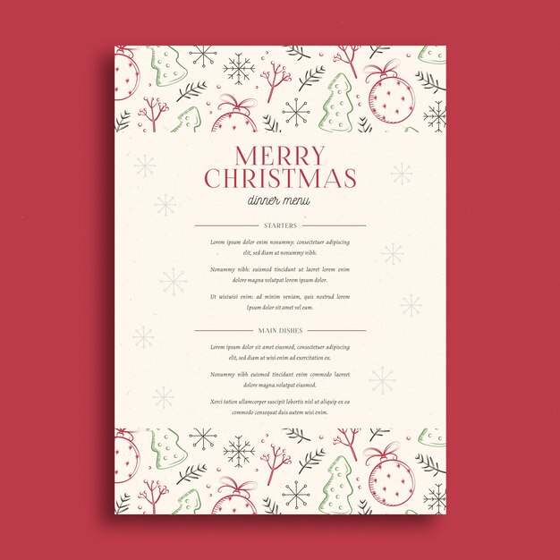 Christmas menu template hand drawn design