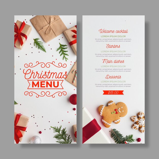 Christmas menu template with photo set