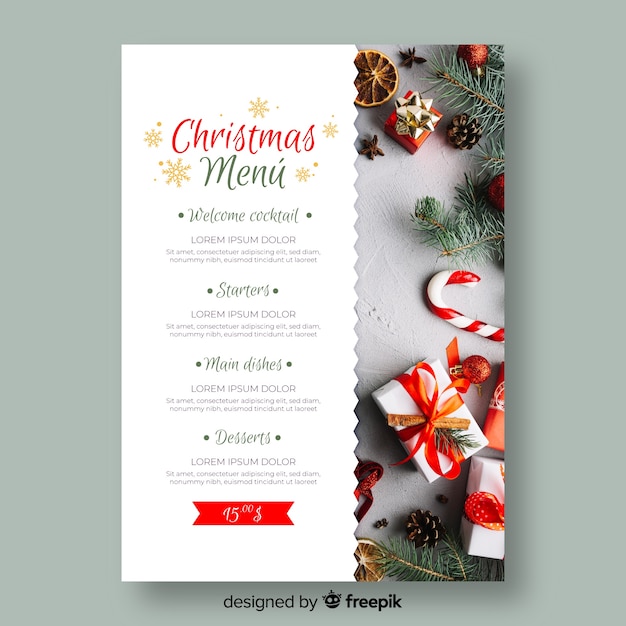 Christmas menu template with photo