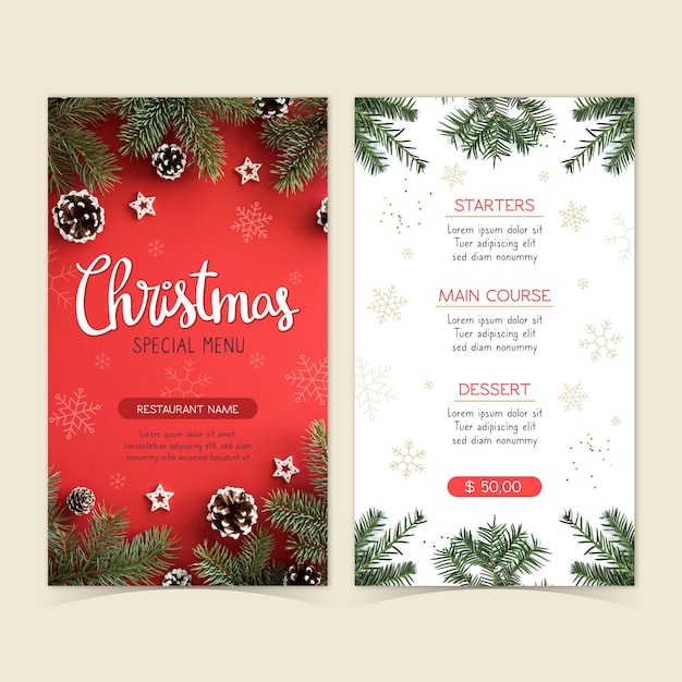 Christmas menu template with photo