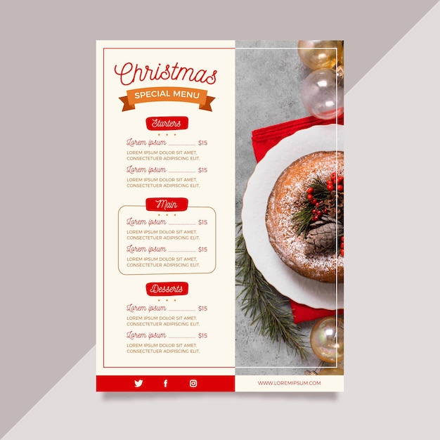 Christmas menu template with photo