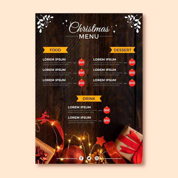 Christmas menu template with photo