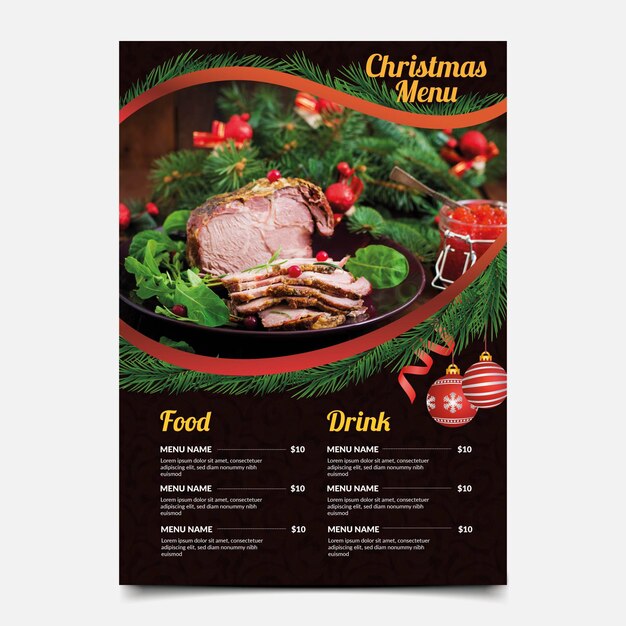 Christmas menu with food selection template