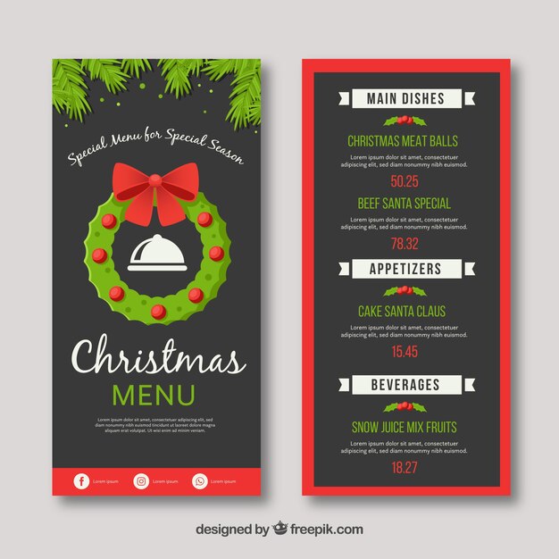 Christmas menu with wreath and bow