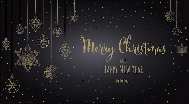 Christmas and New Year blac background greeting card Vector illustration