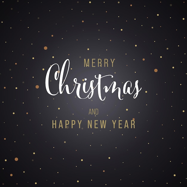 Christmas and New Year black background greeting card with lettering. Vector illustration