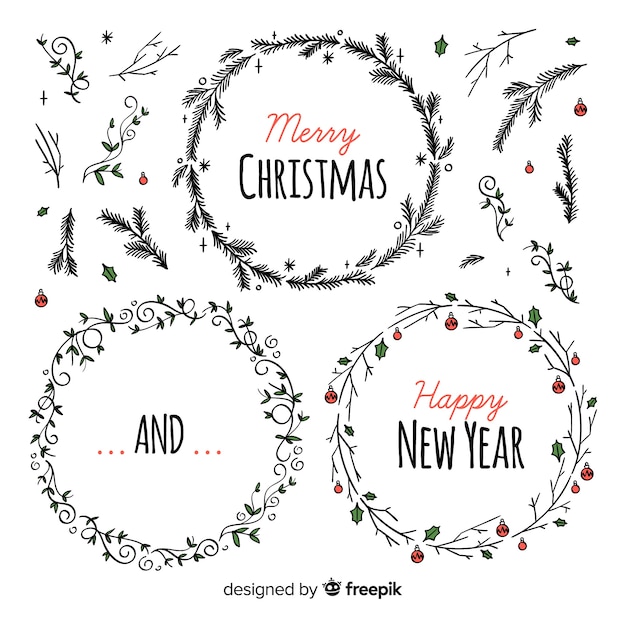 Free Vector christmas and new year wreaths set