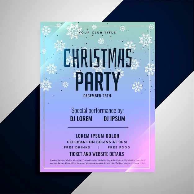 Christmas party flyer banner snowflakes template