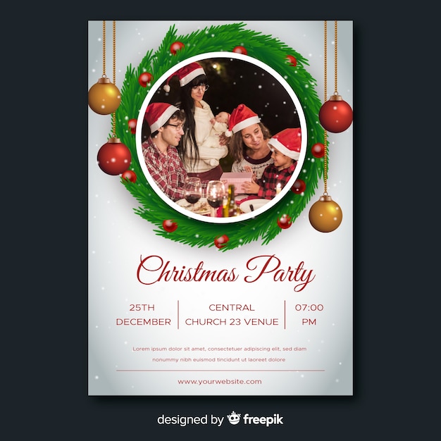 Christmas party flyer template with globes