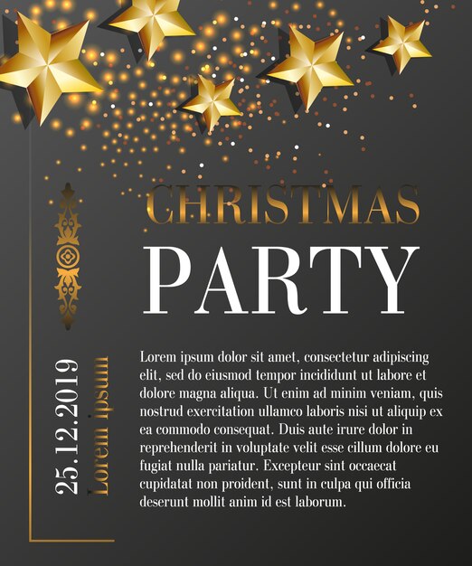 Christmas party lettering with date on black background