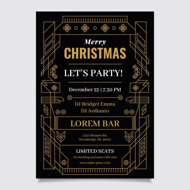 Christmas party poster in outline style template