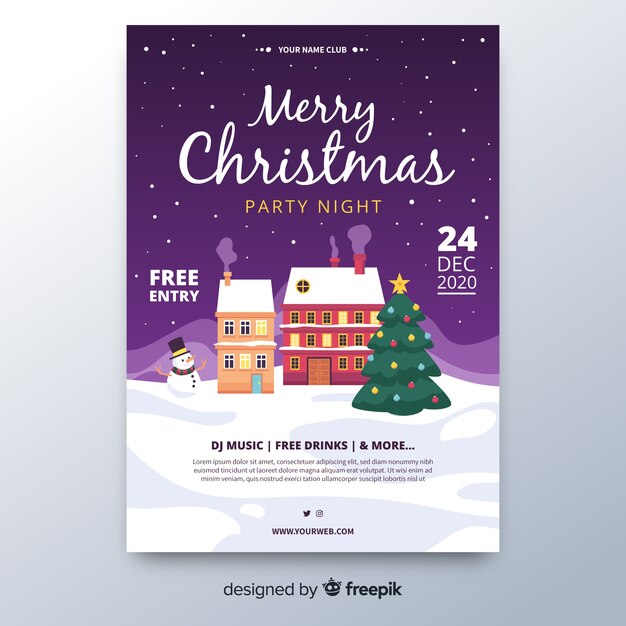 Christmas party poster template in flat design