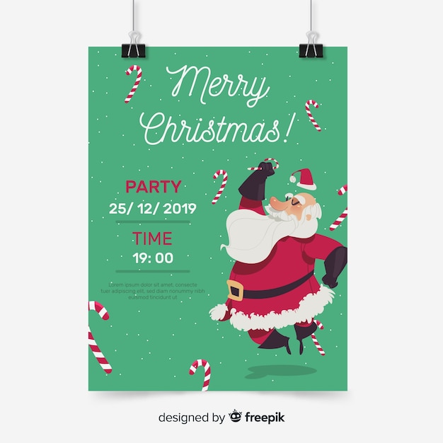 Free Vector christmas party poster template in flat style