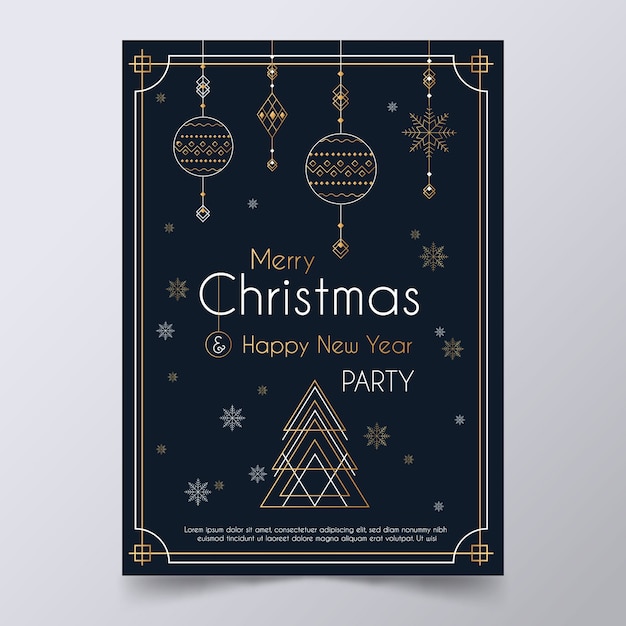 Christmas party poster template in outline style